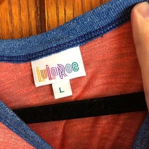 NWT Lularoe Randy size L. Coral body, blue sleeves